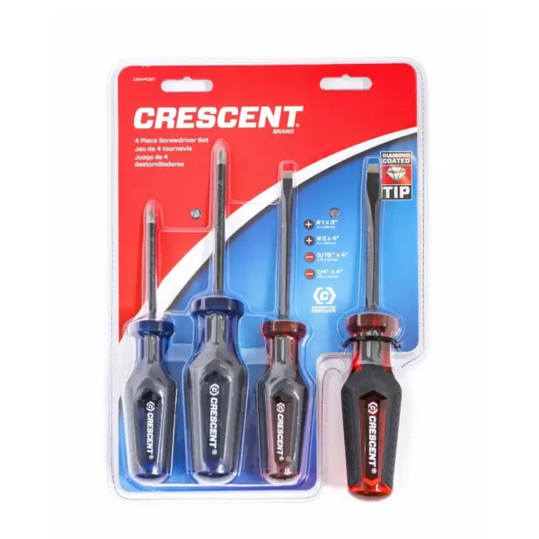 Crescent Phillips/Slotted Co-Molded Diamond Tip Screwdriver Set (4-Piece)